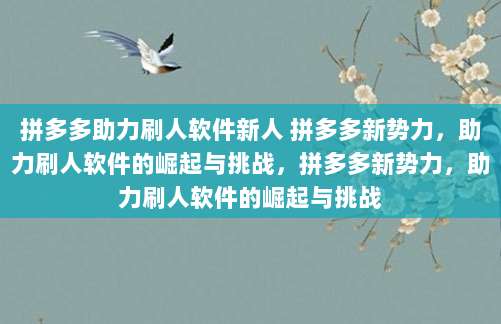 拼多多助力刷人软件新人 拼多多新势力，助力刷人软件的崛起与挑战，拼多多新势力，助力刷人软件的崛起与挑战