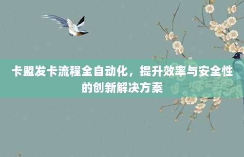 卡盟发卡流程全自动化，提升效率与安全性的创新解决方案