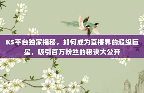 KS平台独家揭秘，如何成为直播界的超级巨星，吸引百万粉丝的秘诀大公开