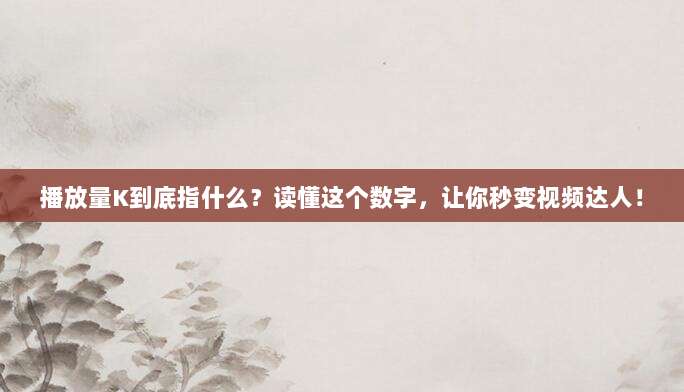 播放量K到底指什么？读懂这个数字，让你秒变视频达人！