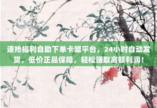 速抢福利自助下单卡盟平台,24小时自动发货,低价正品保障,轻松赚取高额利润!