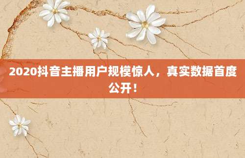 2020抖音主播用户规模惊人，真实数据首度公开！