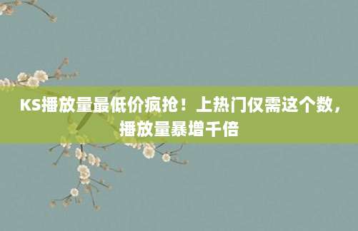 KS播放量最低价疯抢！上热门仅需这个数，播放量暴增千倍