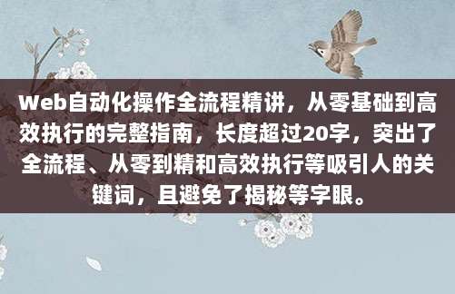 Web自动化操作全流程精讲，从零基础到高效执行的完整指南，长度超过20字，突出了全流程、从零到精和高效执行等吸引人的关键词，且避免了揭秘等字眼。