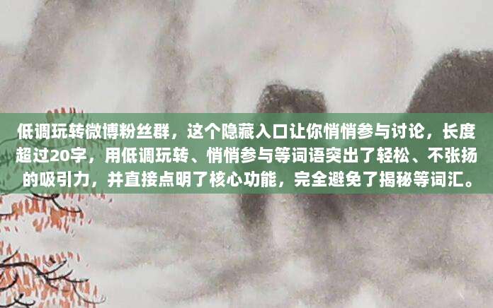低调玩转微博粉丝群，这个隐藏入口让你悄悄参与讨论，长度超过20字，用低调玩转、悄悄参与等词语突出了轻松、不张扬的吸引力，并直接点明了核心功能，完全避免了揭秘等词汇。